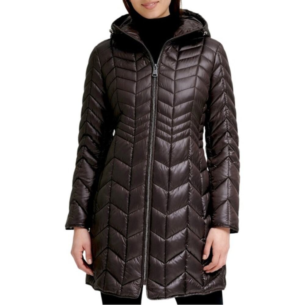 Kenneth Cole New York Multi Quilt Hooded Cire Coat Small EUC